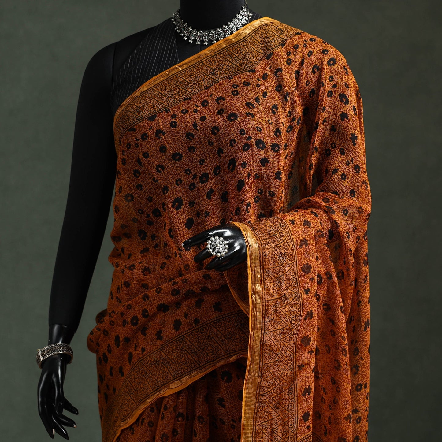 Natural dyed kota doria cotton hand block bagh print saree
