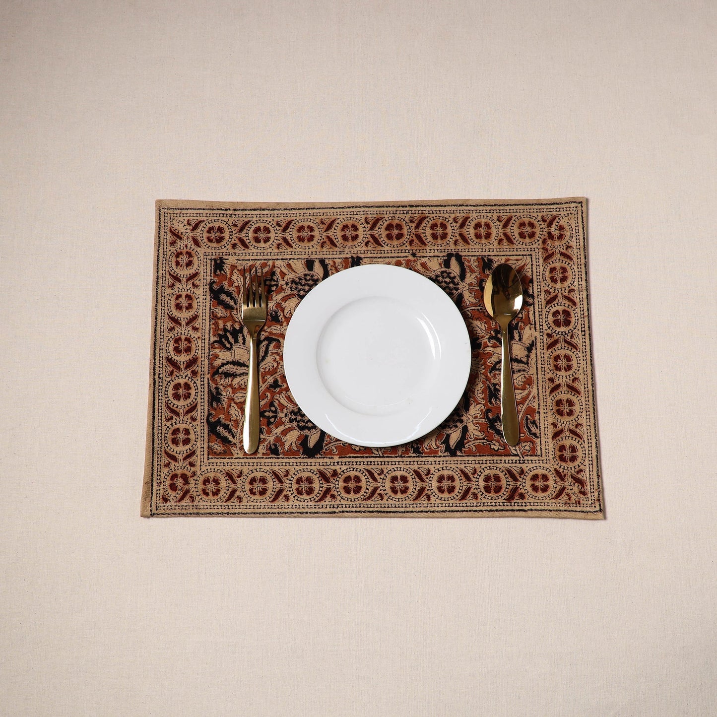 Orange - natural dyed pedana kalamkari cotton table mat 06