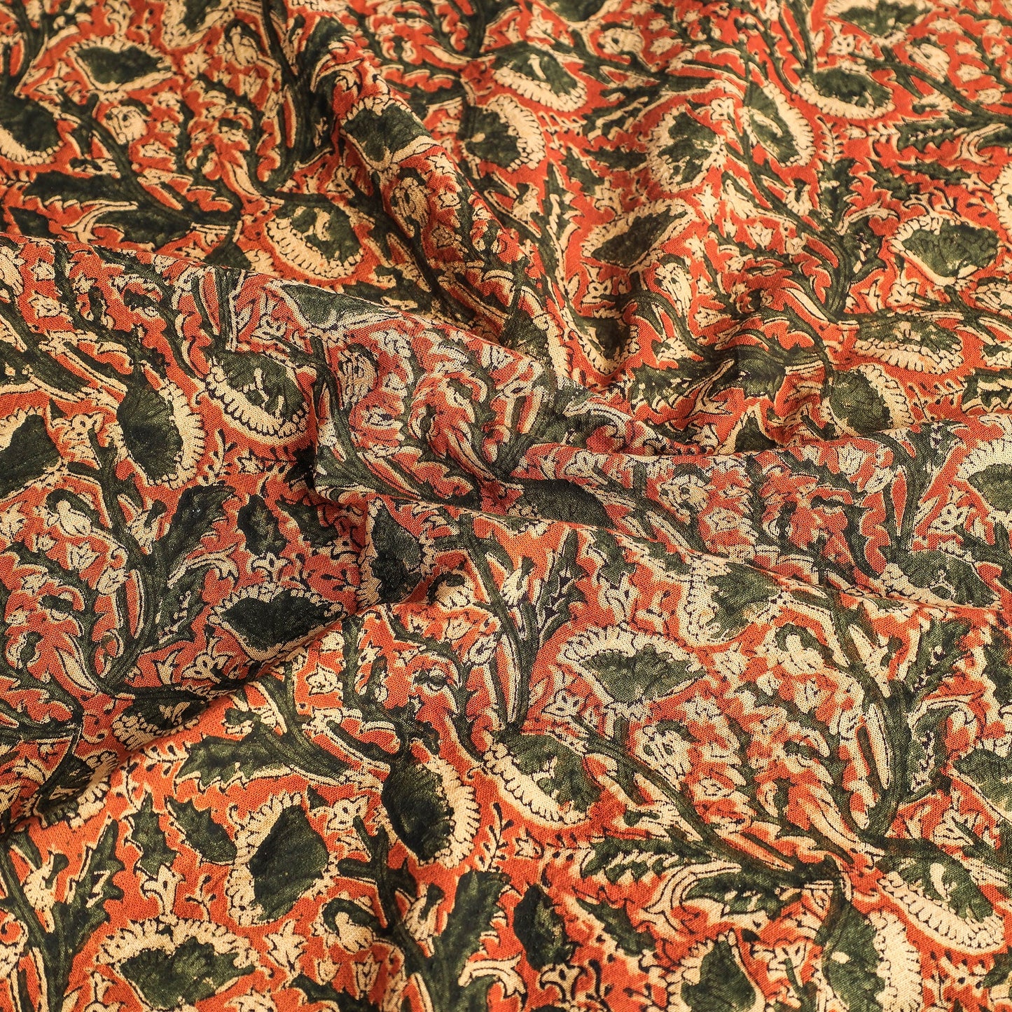 Orange Pedana Kalamkari Block Print Cotton Table Cover