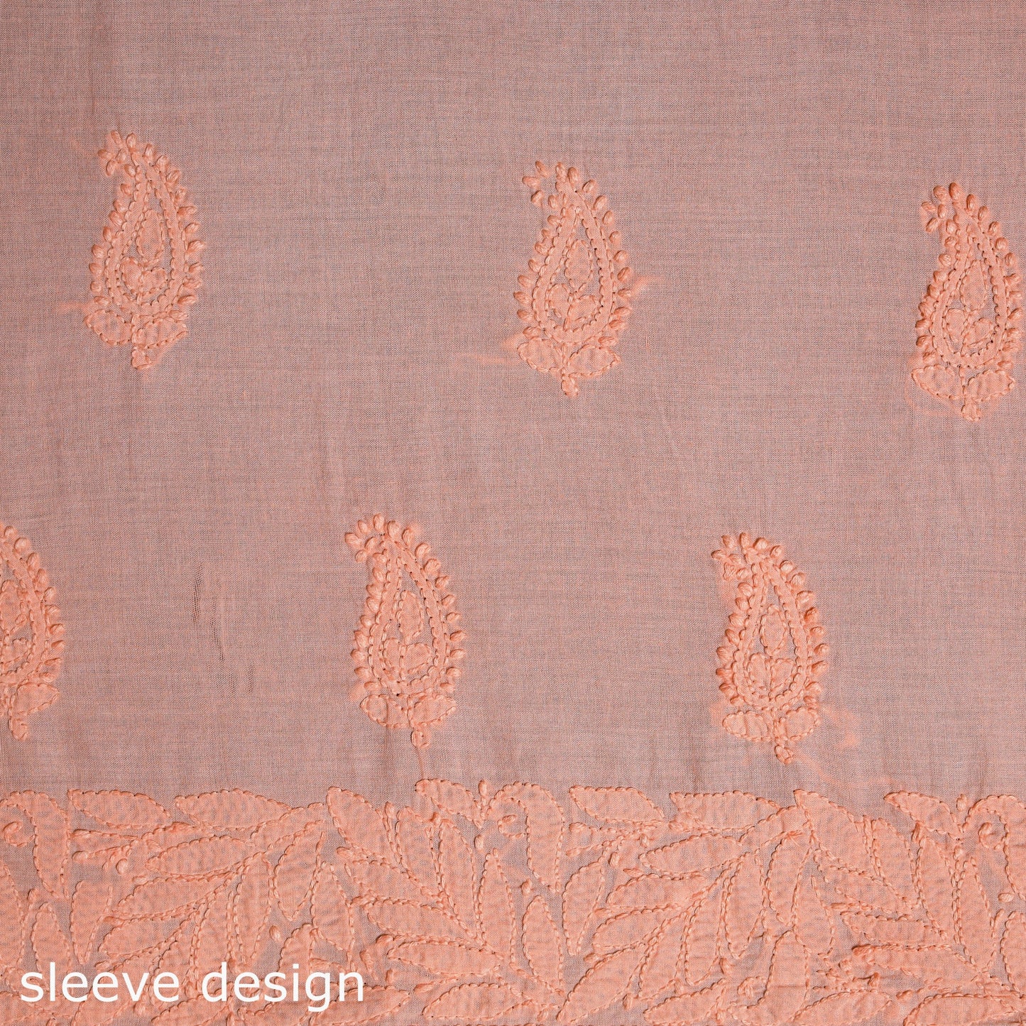 Peach Chikankari Hand Embroidery Mul Cotton Kurta Material