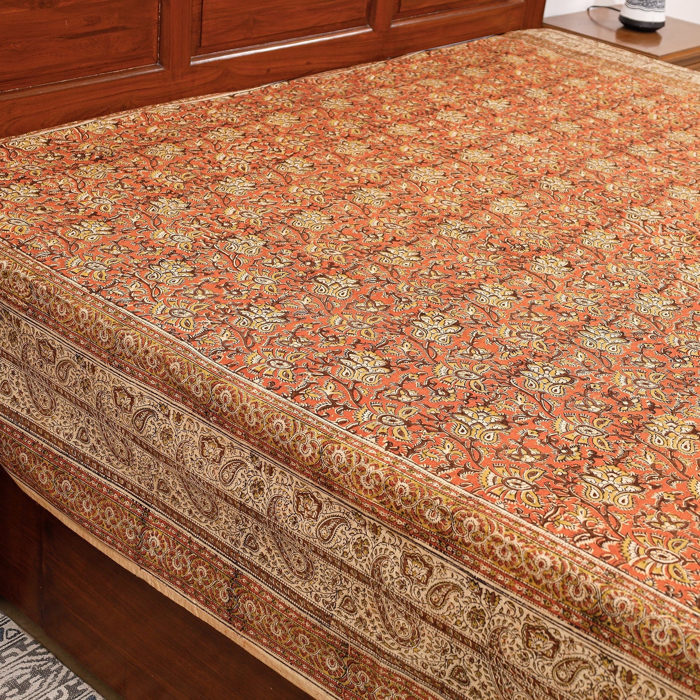Pedana Kalamkari Block Printing Cotton Double Bed Cover Online at iTokri.com