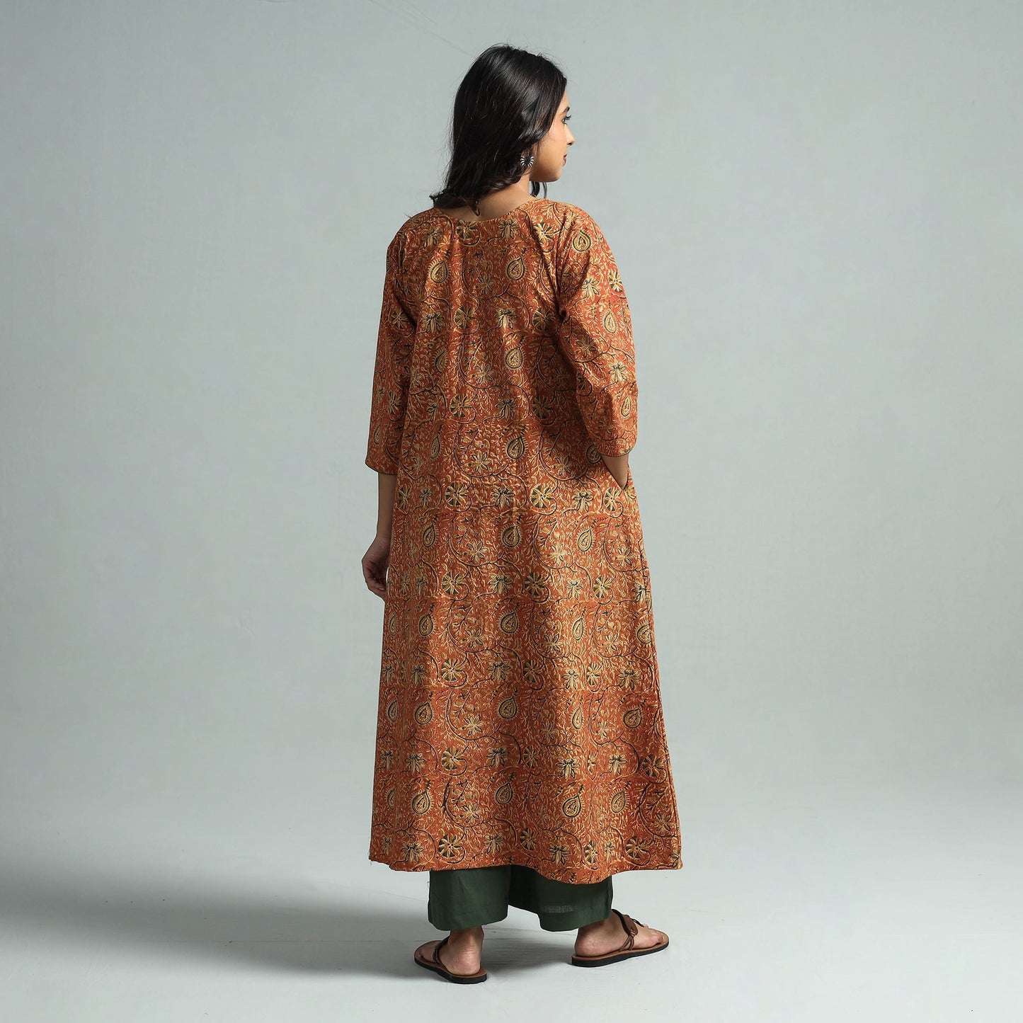 Orange - pedana kalamkari printed cotton kurta with palazzo