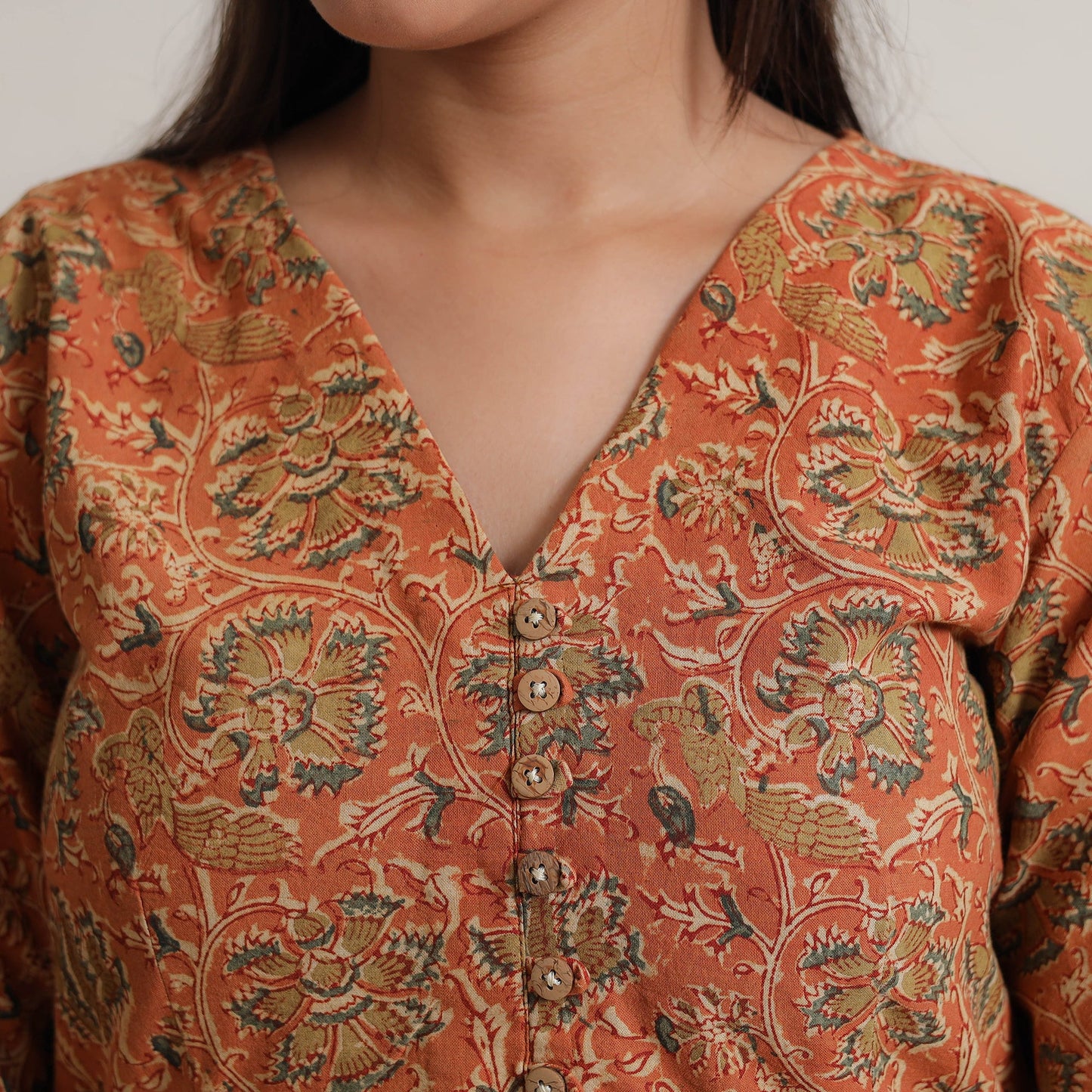 Buy Pedana Kalamkari Block Printed Cotton A-Line Kurta 05 Online at iTokri.com