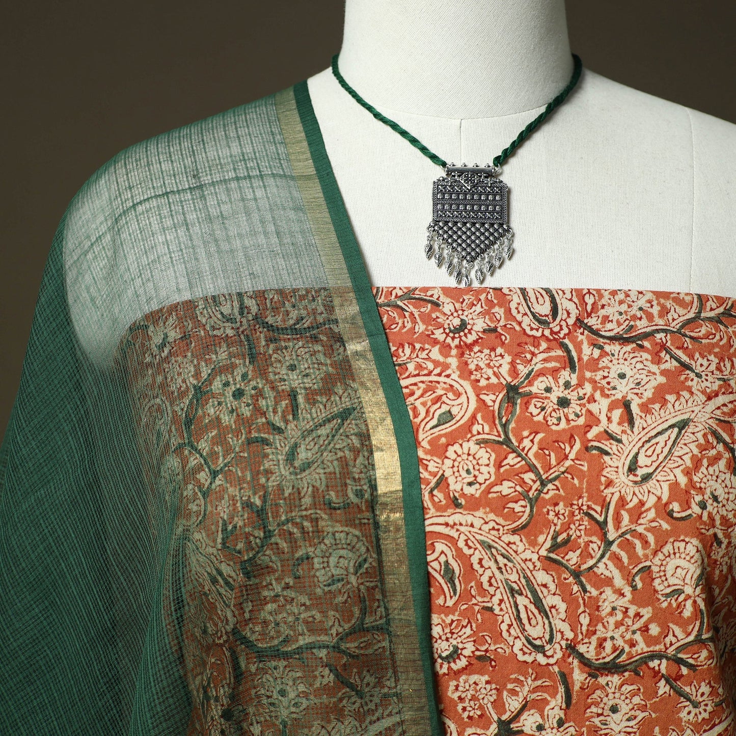 Pedana kalamkari hand block print natural dyed cotton 2pc
