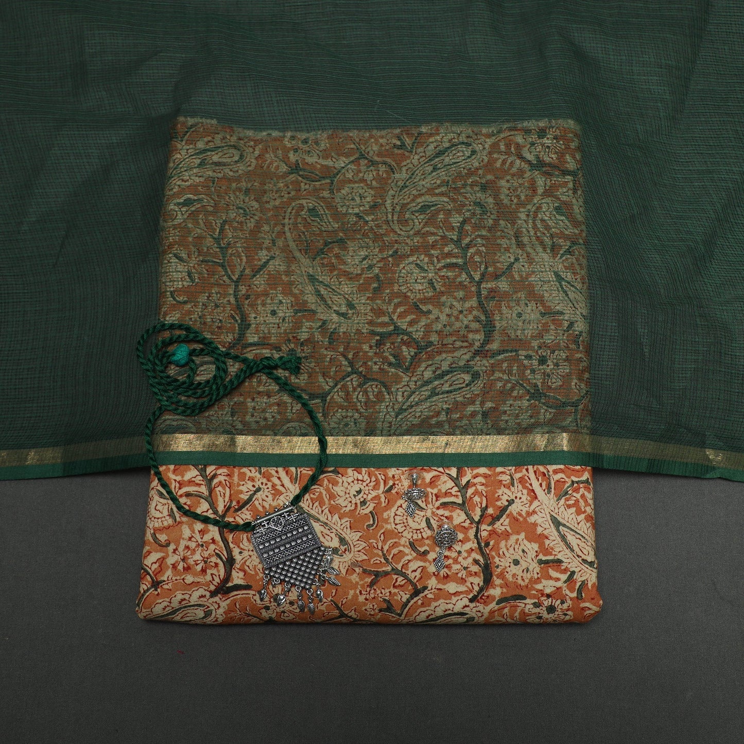 Pedana kalamkari hand block print natural dyed cotton 2pc