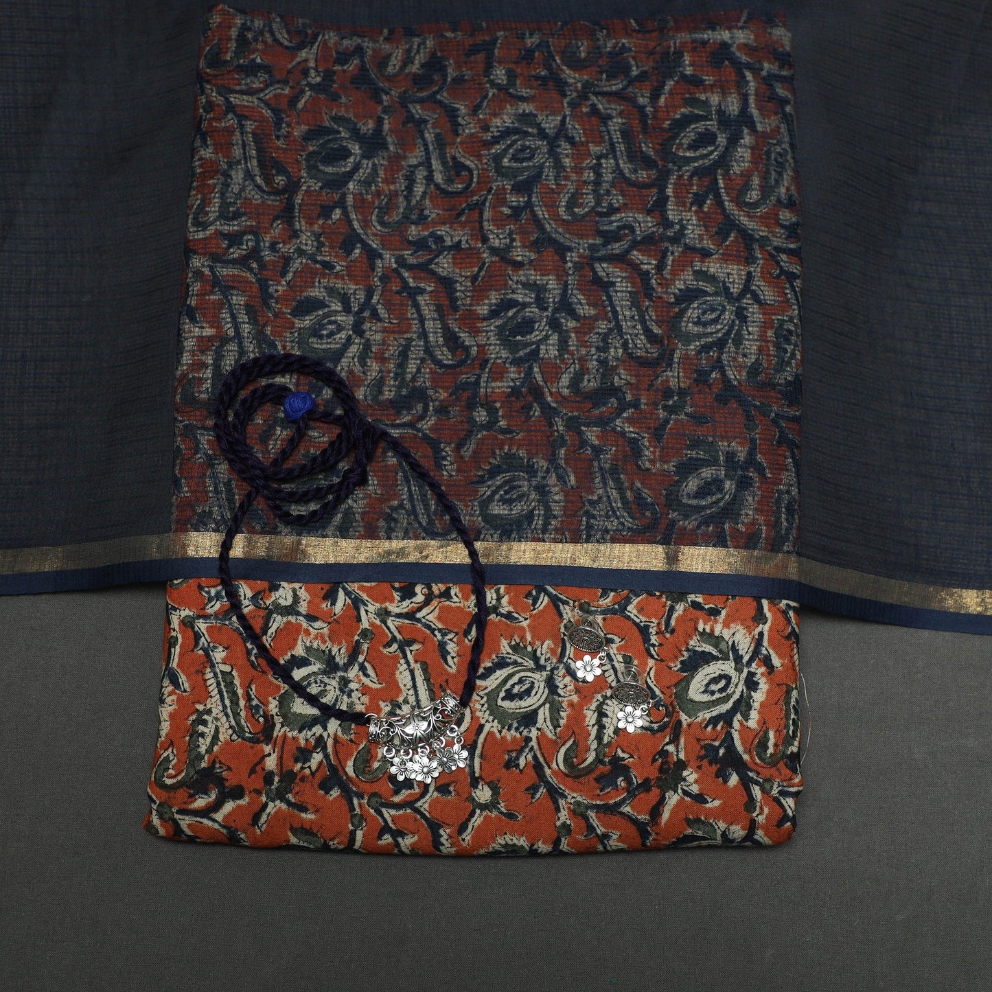 Pedana kalamkari hand block print natural dyed cotton 2pc