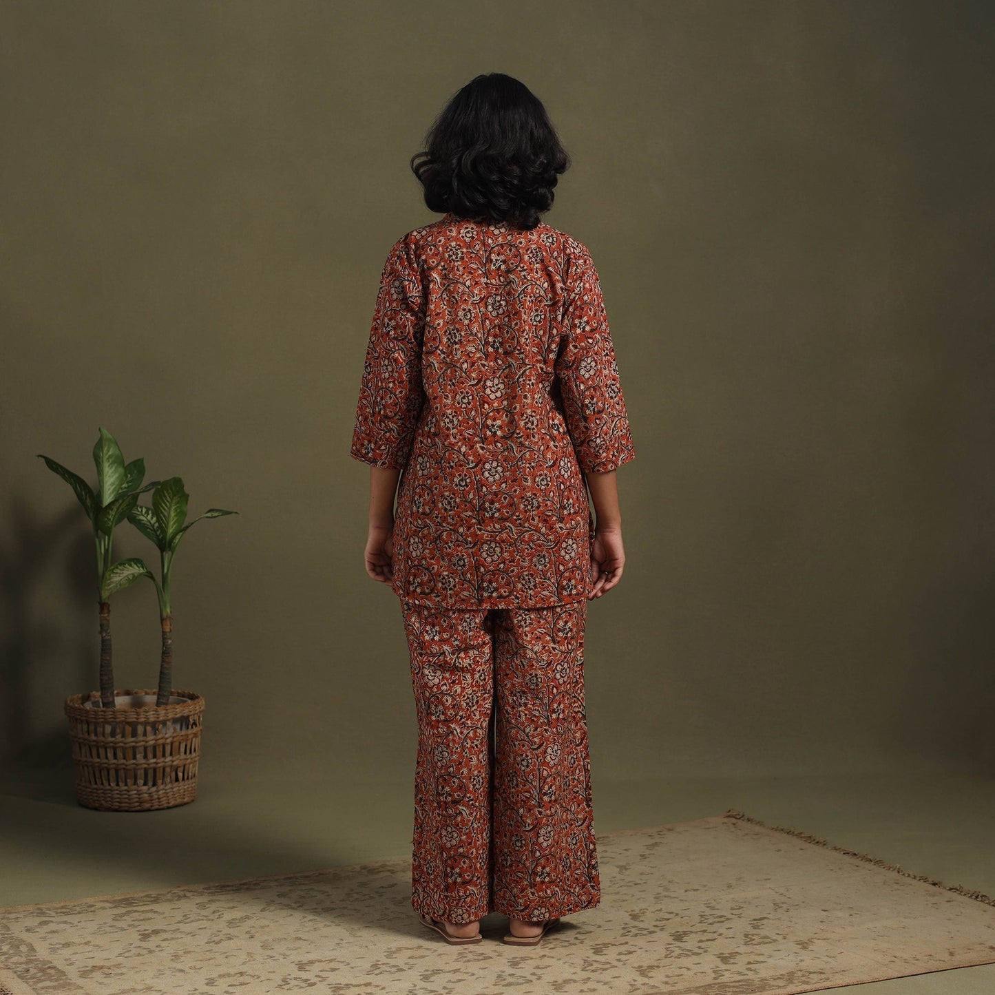 Orange Pedana Natural Dyed Block Print Kalamkari Co-ord Set