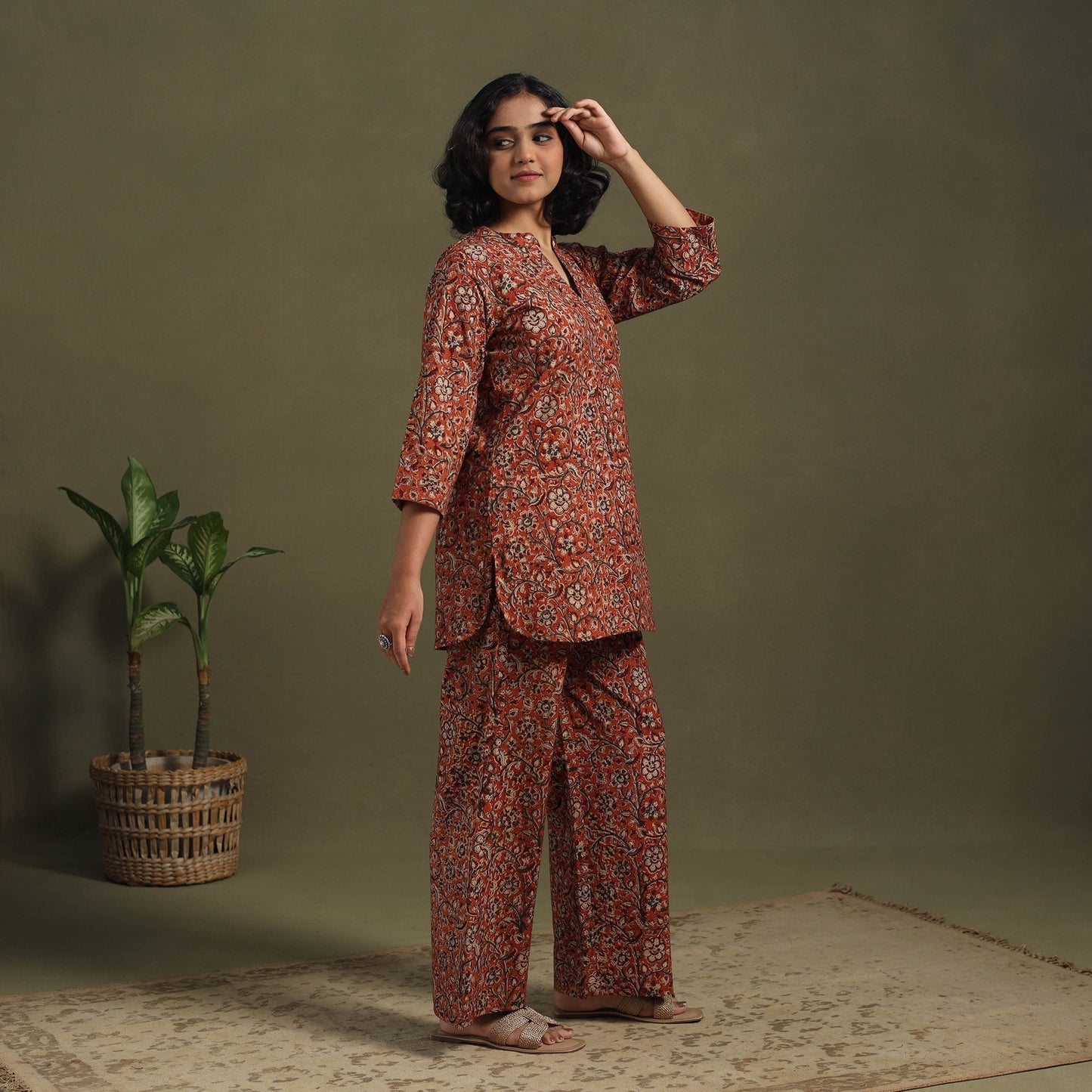 Orange Pedana Natural Dyed Block Print Kalamkari Co-ord Set