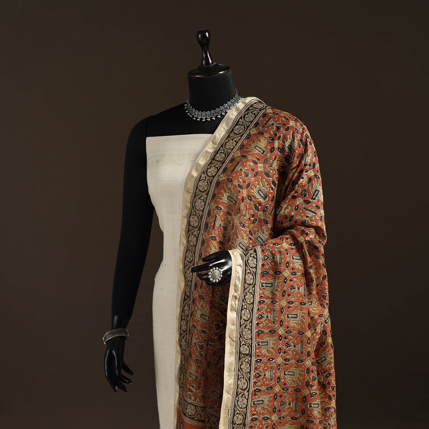Orange - pedana natural dyed hand kalamkari dupatta