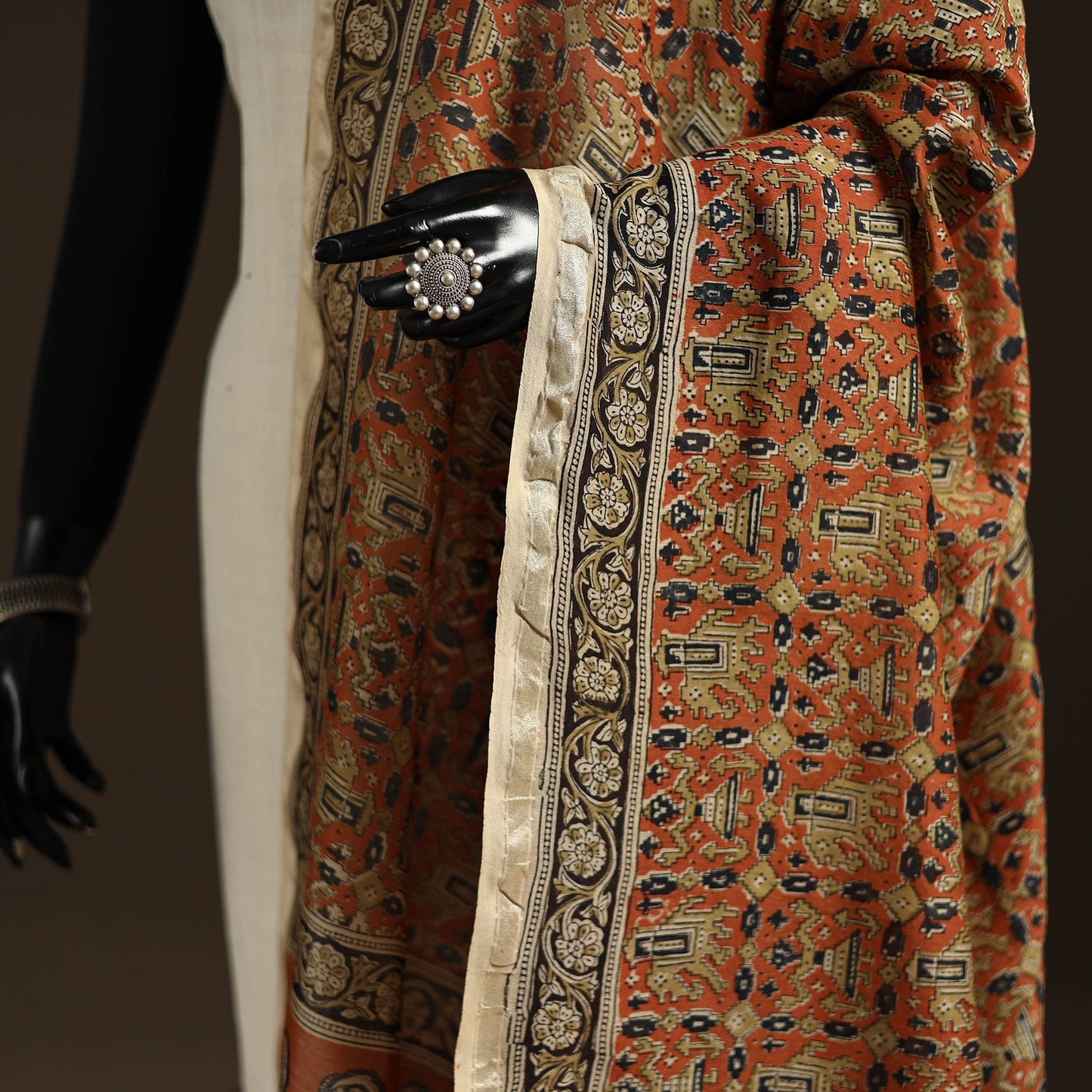 Orange - pedana natural dyed hand kalamkari dupatta