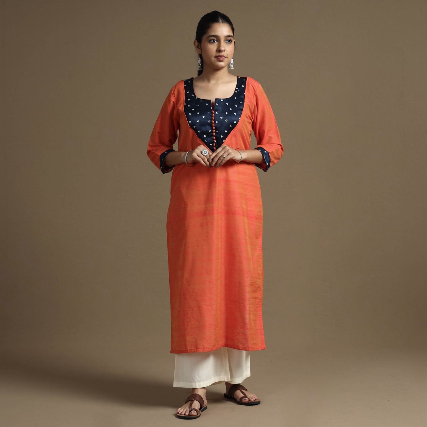 Plain Solid Slub Silk Kutch Modal Patchwork Kurta