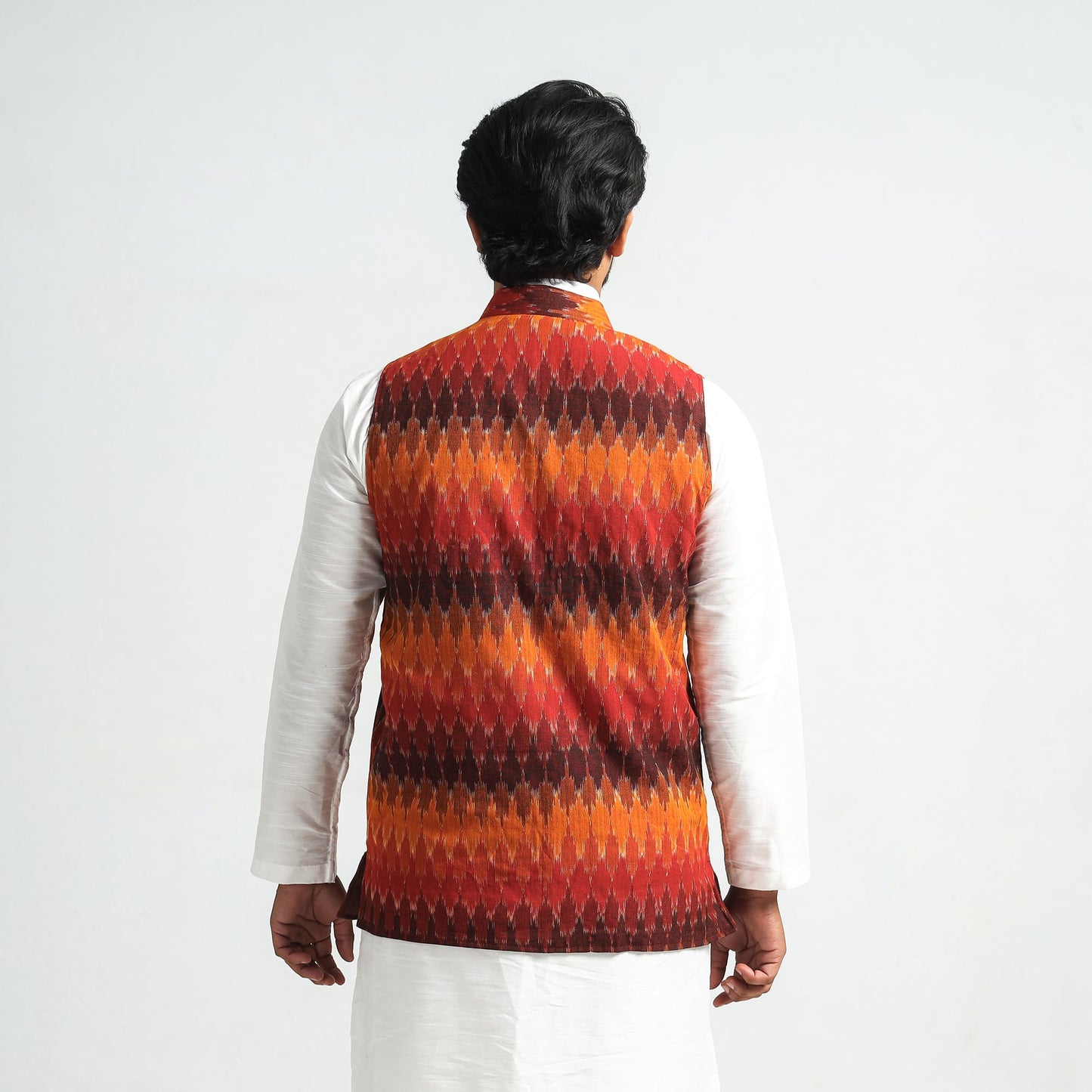 Orange - pochampally ikat cotton men nehru jacket