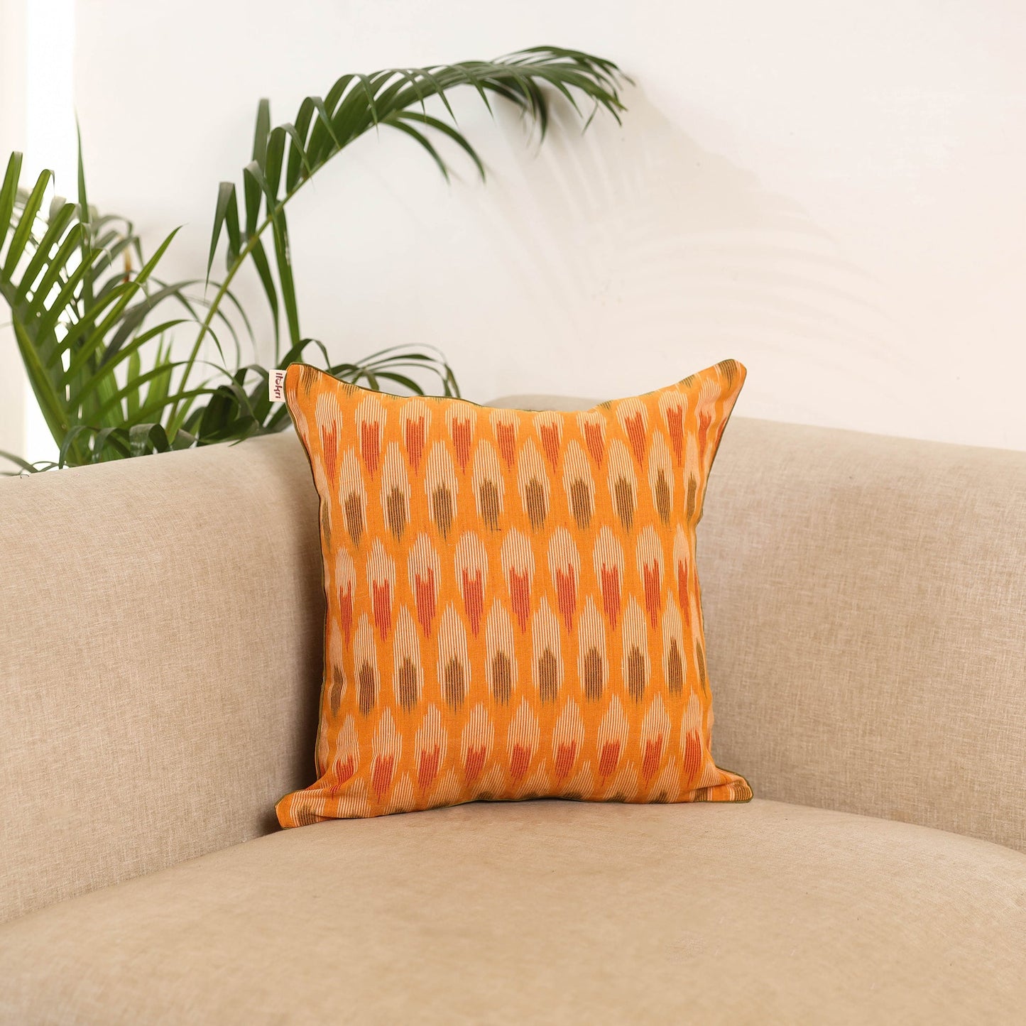 Orange - pochampally ikat cushion cover 22 - handcrafted