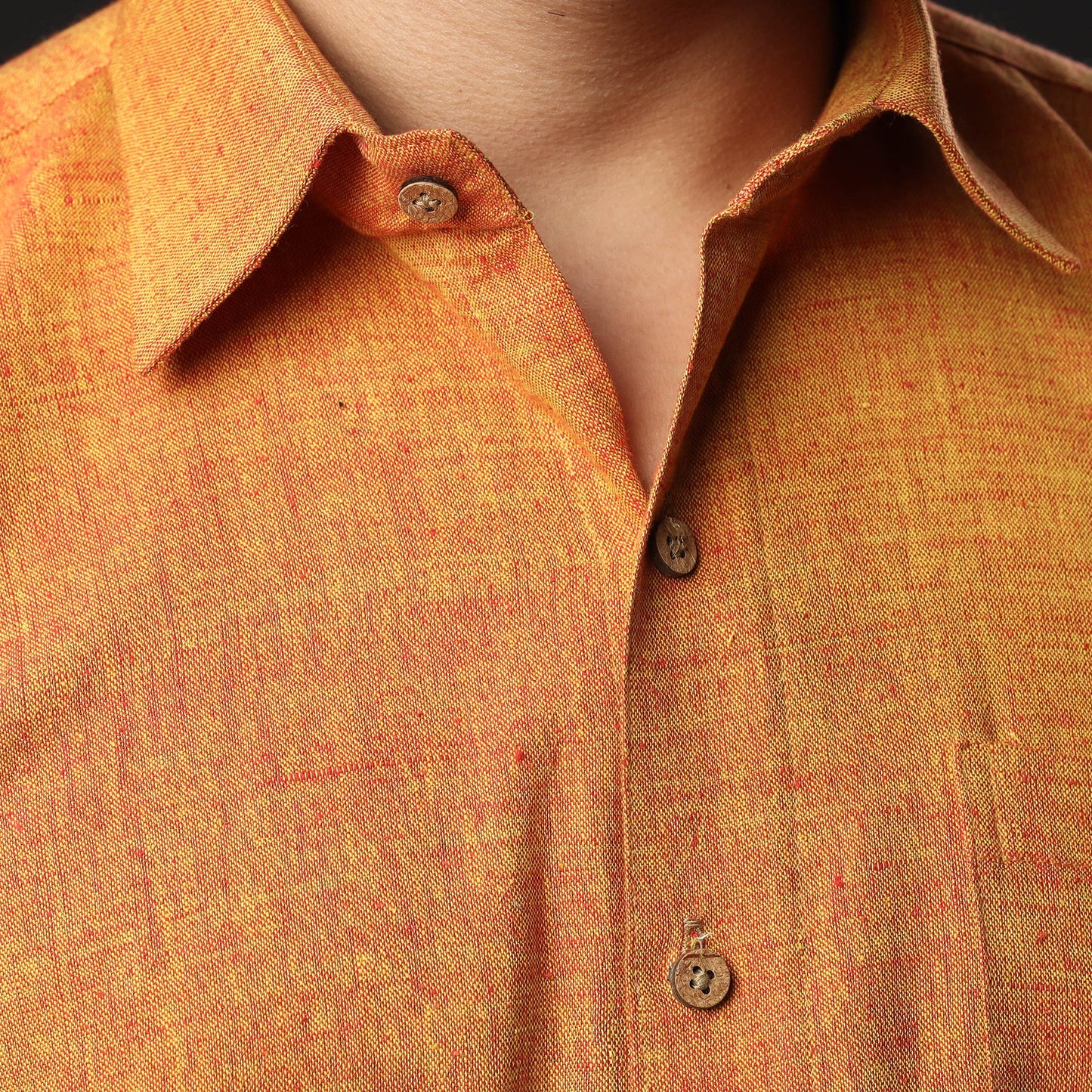 Orange prewashed fine cotton handloom half sleeves shirt