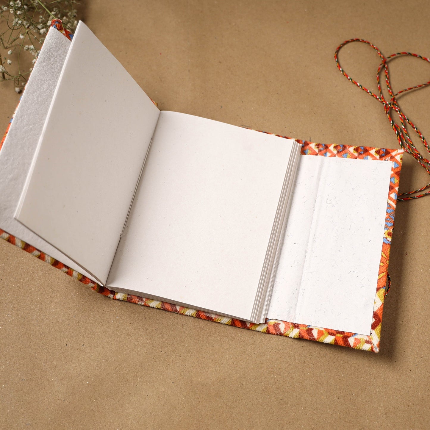 Printed fabric cover handmade paper notebook with thread