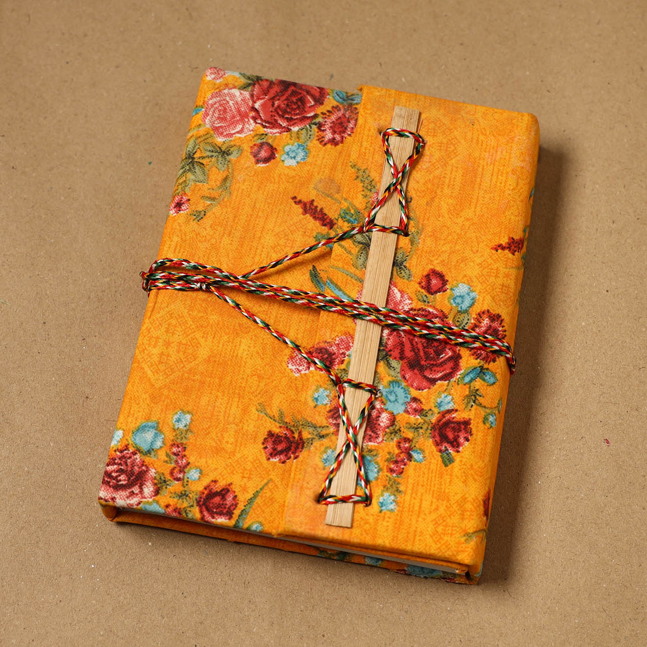 Printed fabric cover handmade paper notebook with thread