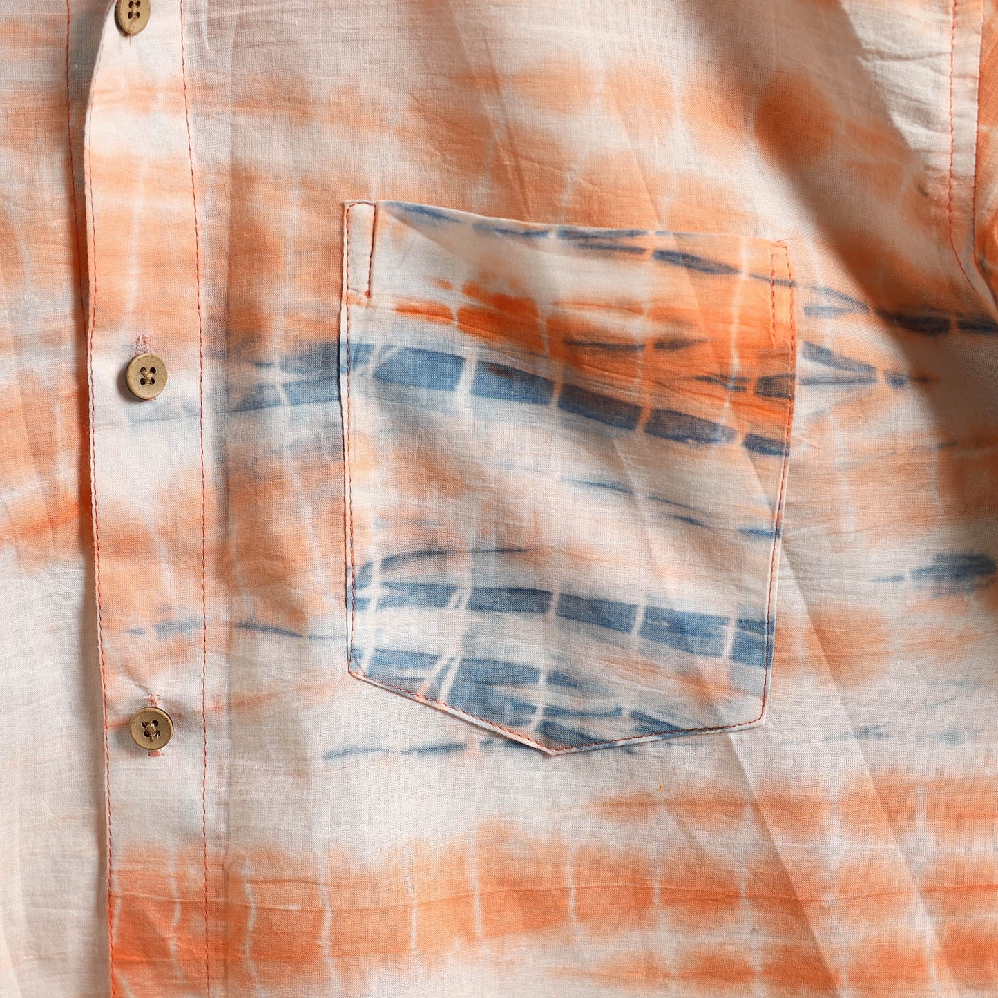 Orange - pure cotton half sleeve tie-dye men shibori shirt