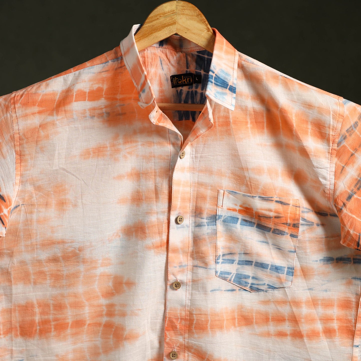 Orange - pure cotton half sleeve tie-dye men shibori shirt