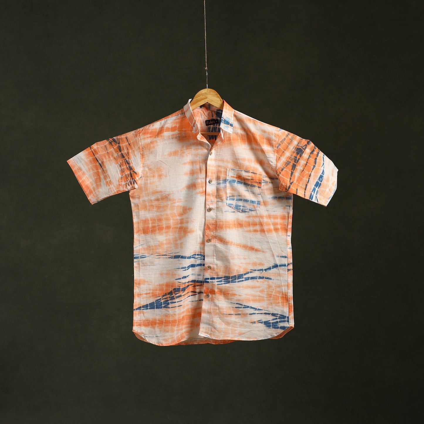 Orange - pure cotton half sleeve tie-dye men shibori shirt