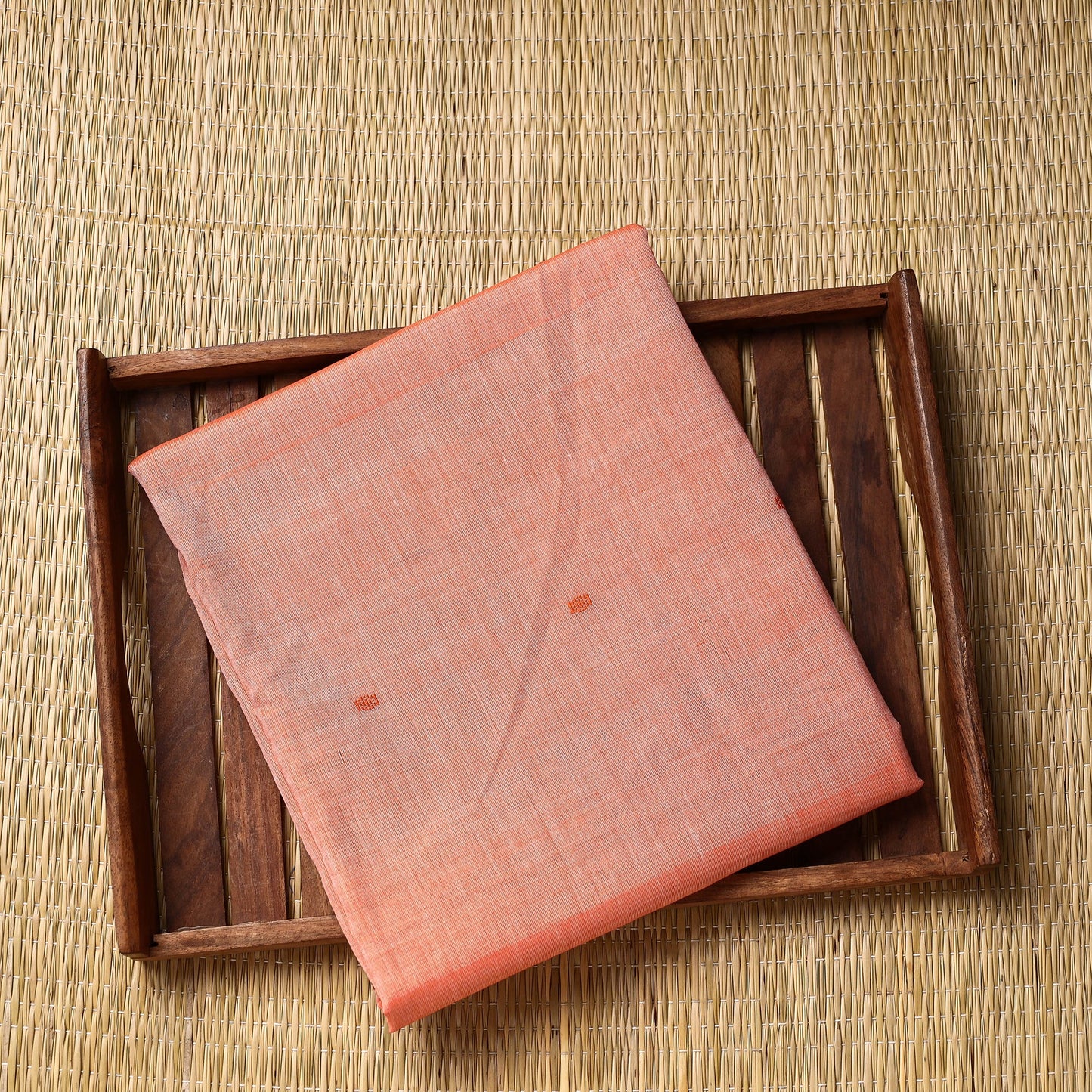 Orange - Pure Handloom Thread Buti Cotton Unisex Kurta Material - 3 Meter