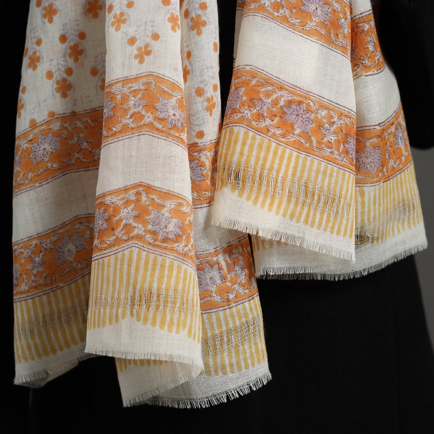 Orange - pure wool sanganeri stole 77 - handcrafted