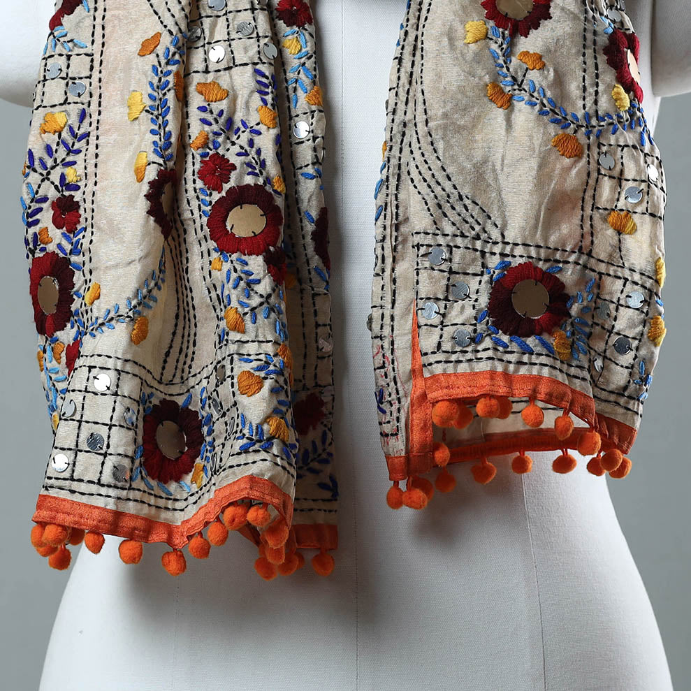 Orange Ranihati Chanderi Silk Embroidered Stole