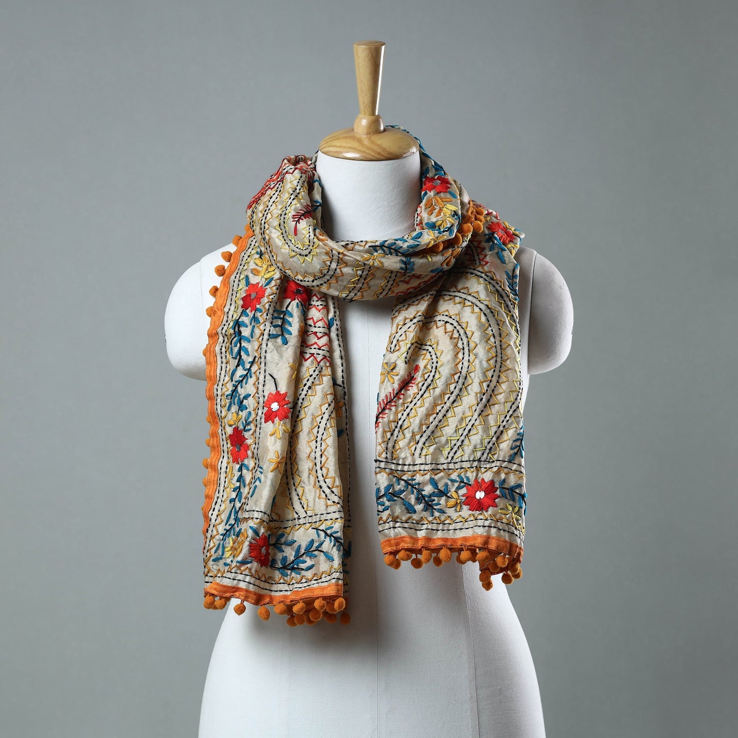 Orange Hand Embroidered Stole Online in India