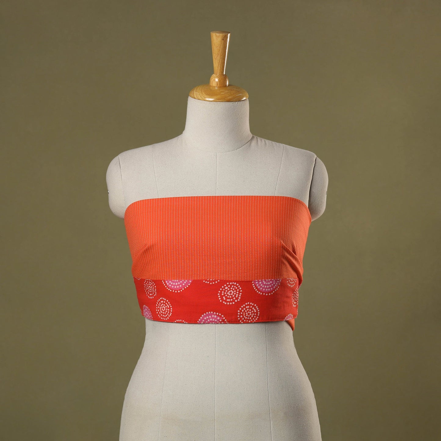 Orange Running Stitch Plain Cotton Blouse Piece