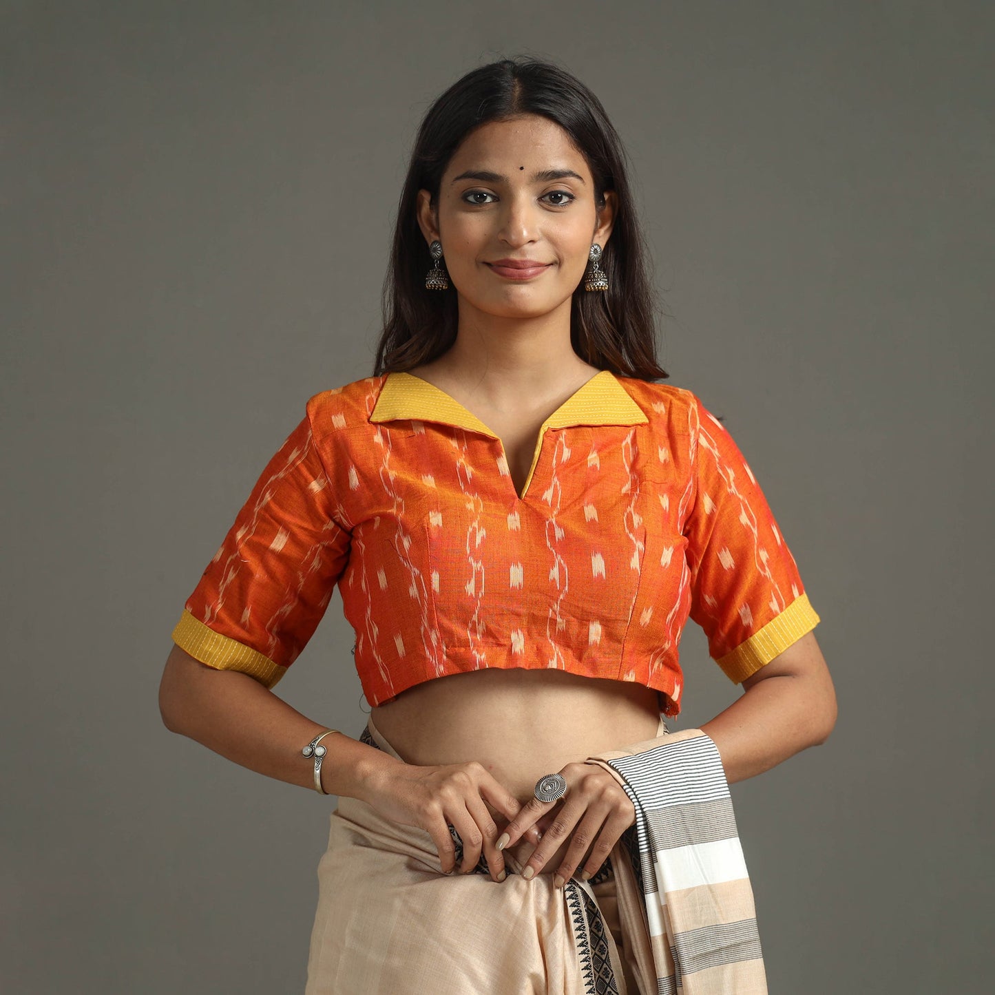 Orange - Sambalpuri Cotton Stitched Ikat Blouse 05