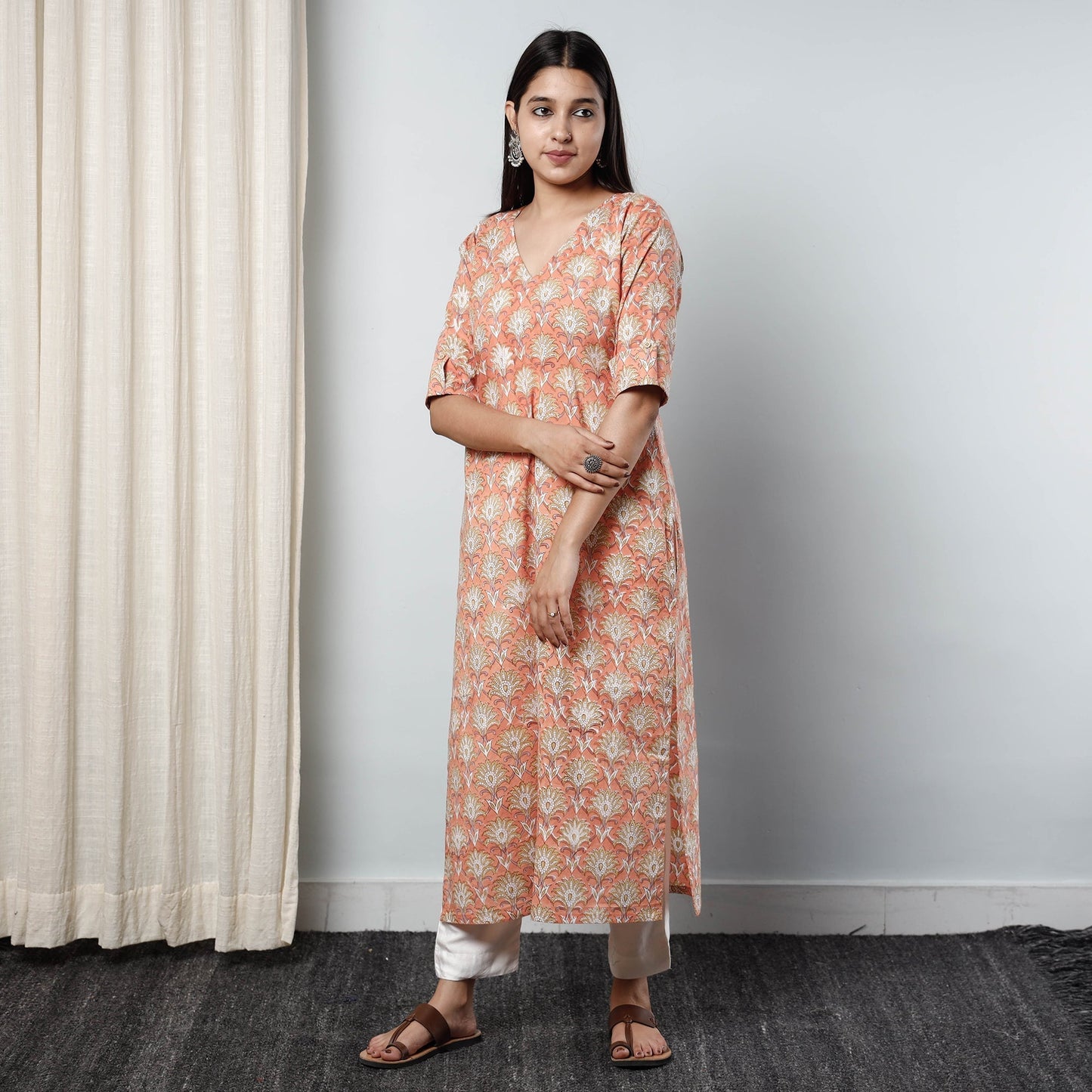 Sanganeri Block Printed Cotton Long Kurta for Women