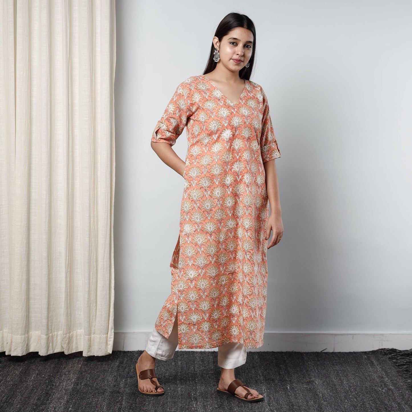 Sanganeri Block Printed Cotton Long Kurta for Women