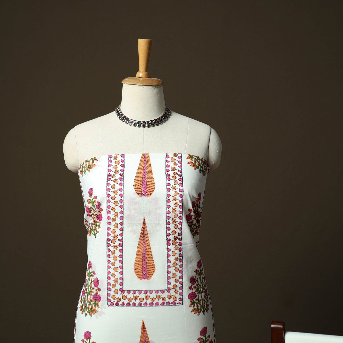 Sanganeri hand block print cotton 3pc unstitched dress