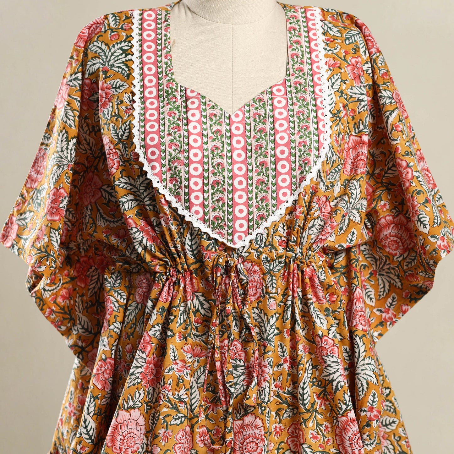 Orange - sanganeri mosaic fusion cotton kaftan (short) 04