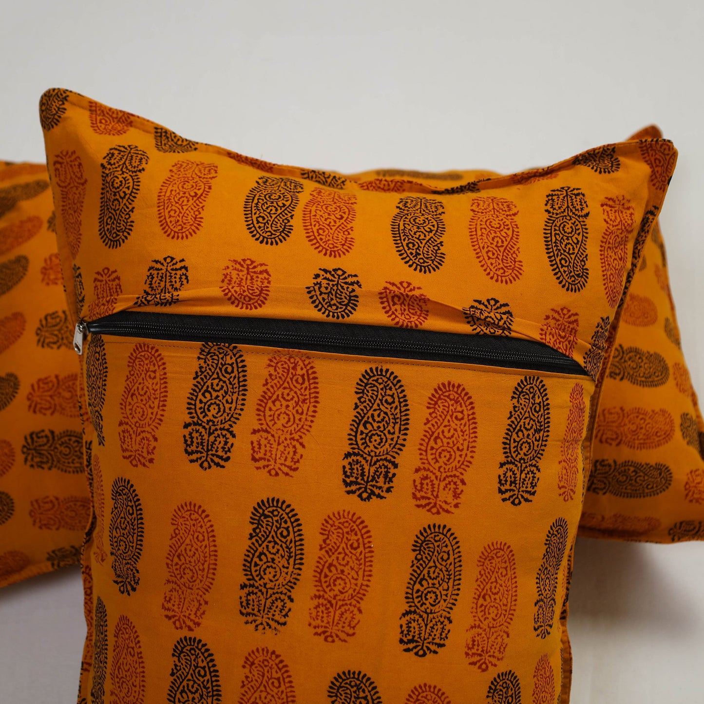 Orange - set of 2 bagh cotton pillow covers 07 - handcrafted