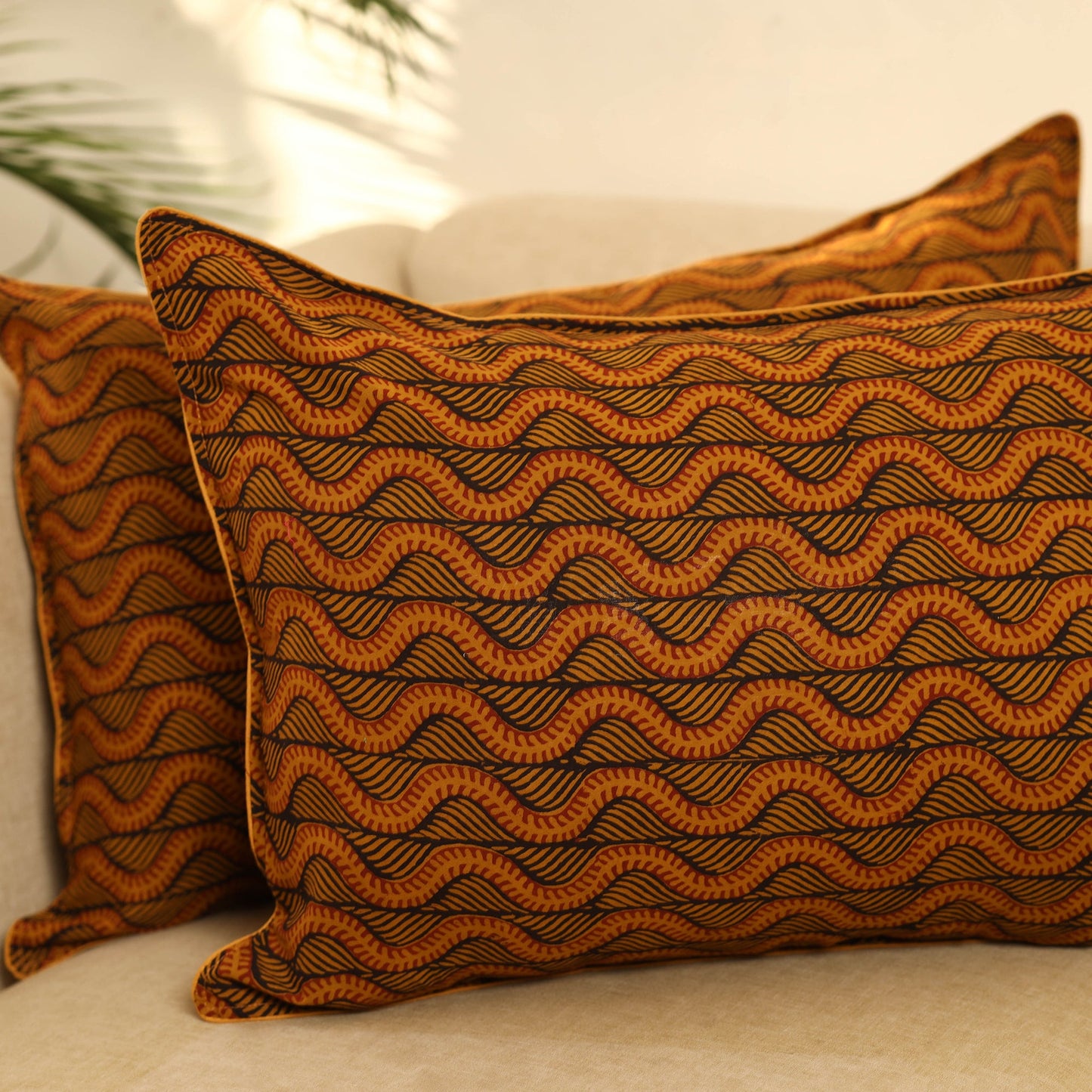 Buy Set of 2 Orange Bagh Block Print Cotton Pillow Covers