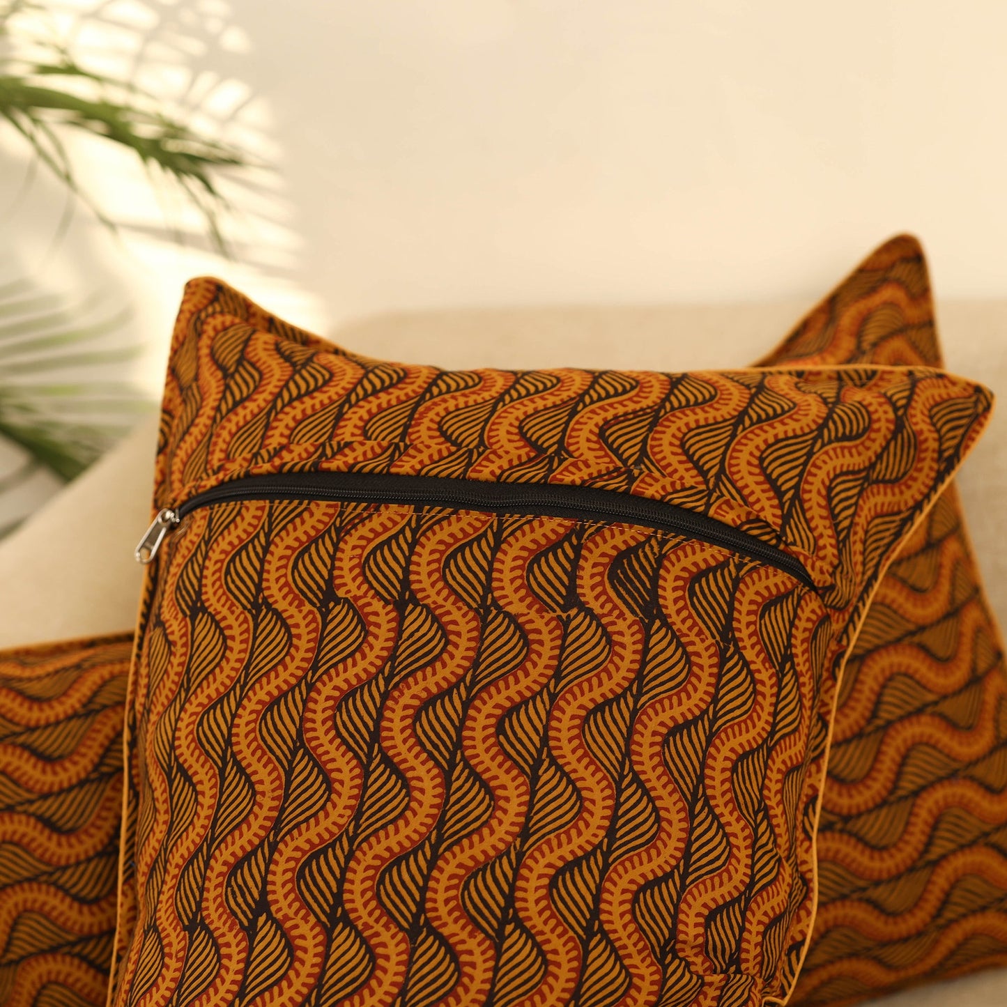 Buy Set of 2 Orange Bagh Block Print Cotton Pillow Covers