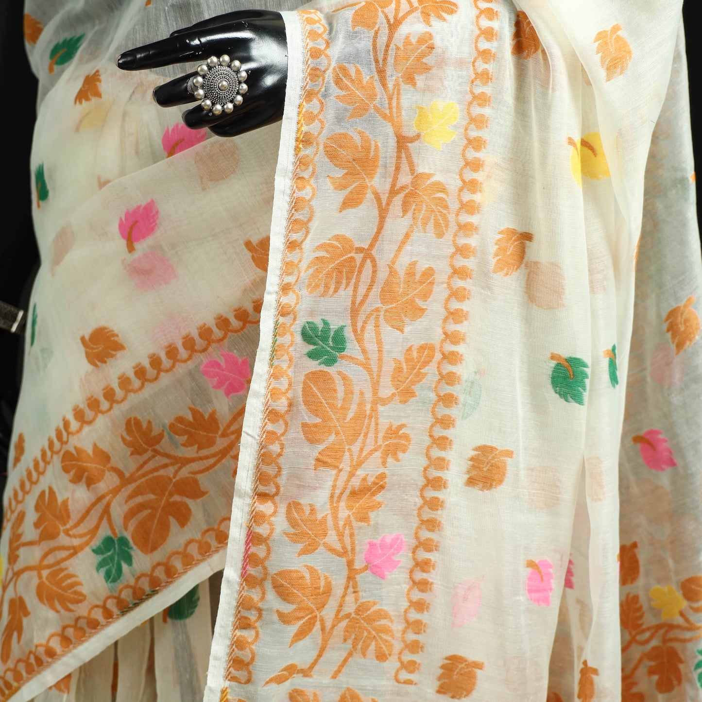 Silk cotton dhakai jamdani saree 16 - handcrafted