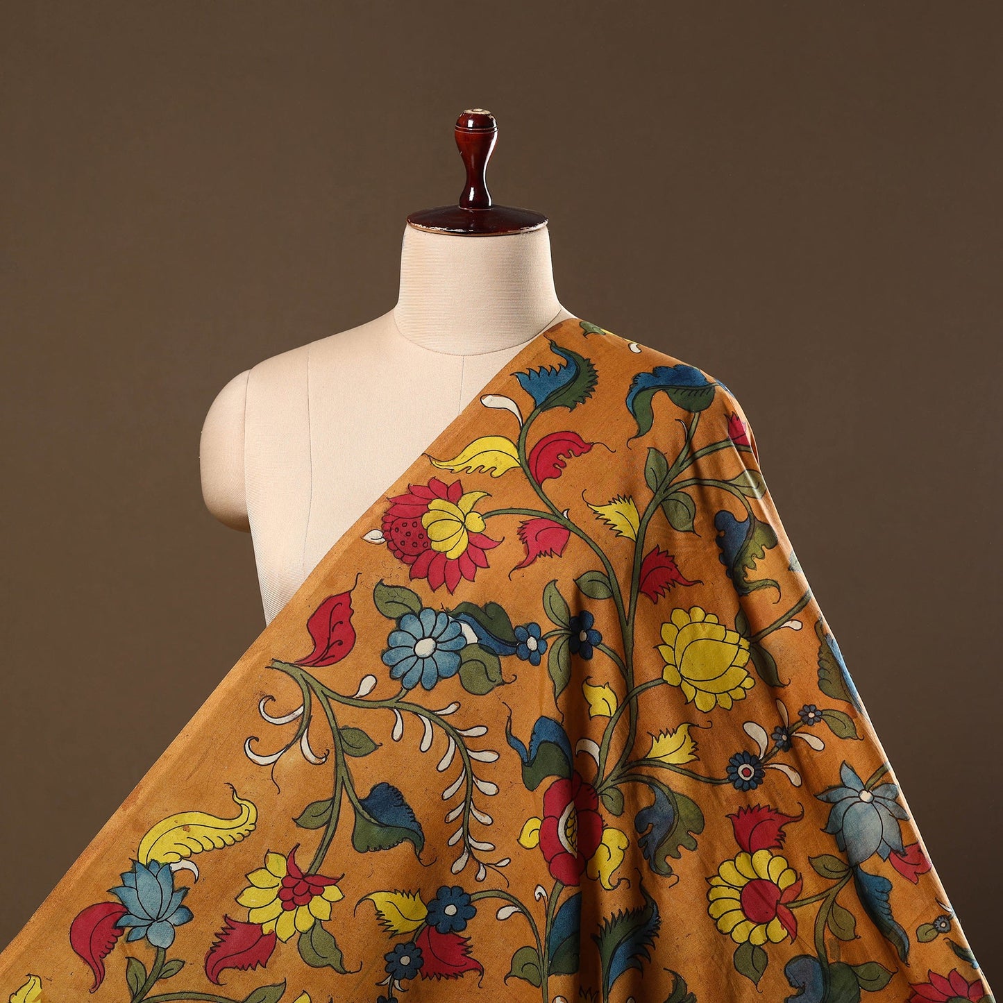 Silk Orange Handpainted Srikalahasti Pen Kalamkari Fabric