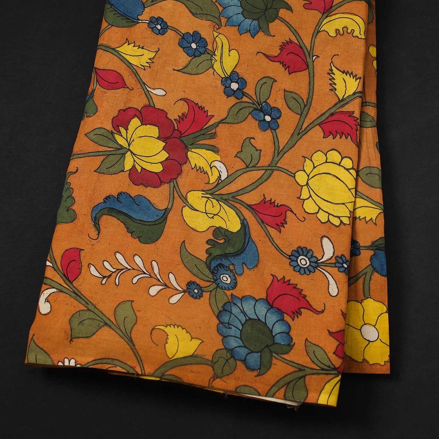 Silk Orange Handpainted Srikalahasti Pen Kalamkari Fabric