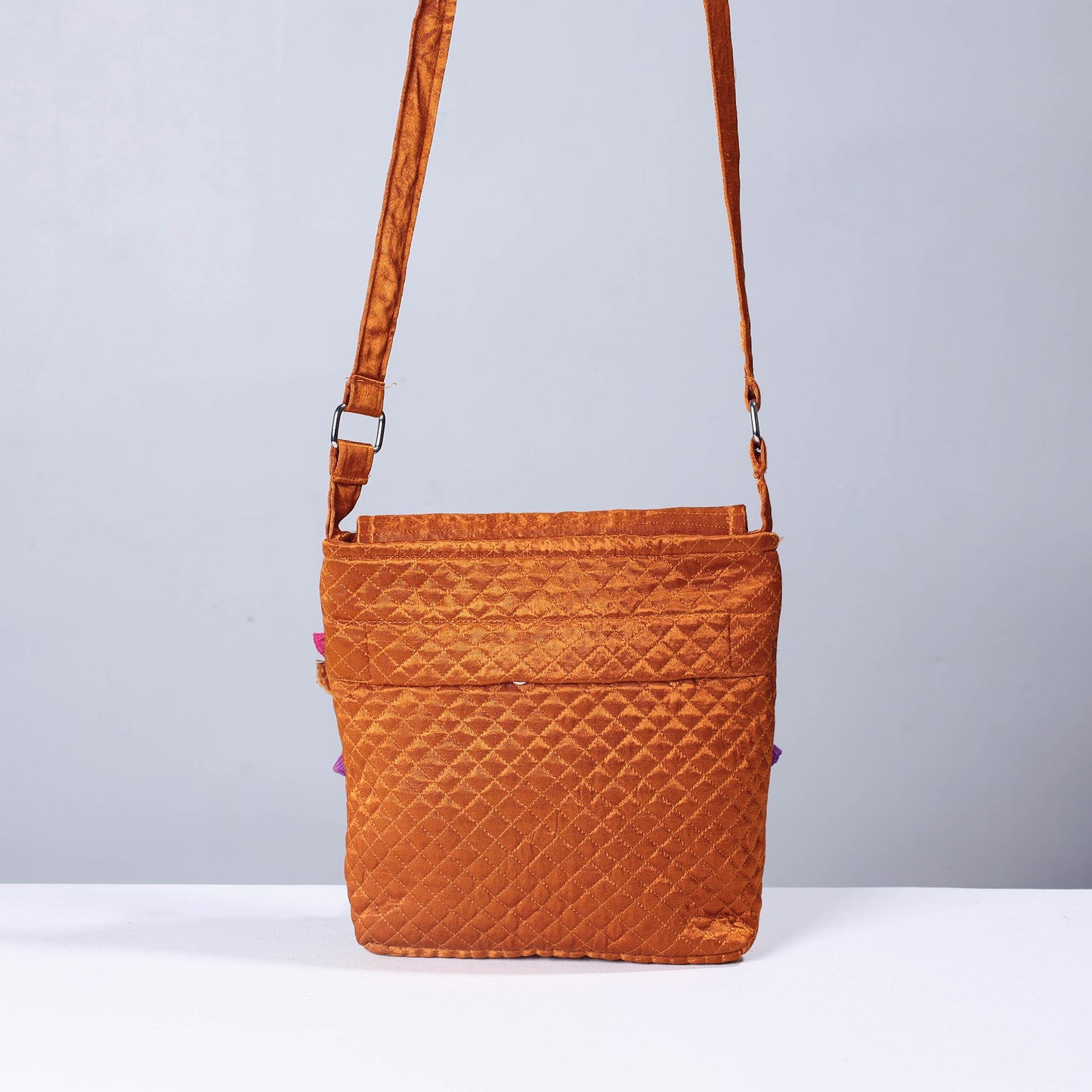 Orange Soof Stitch Embroidery Mashru Silk Sling Flap Bag
