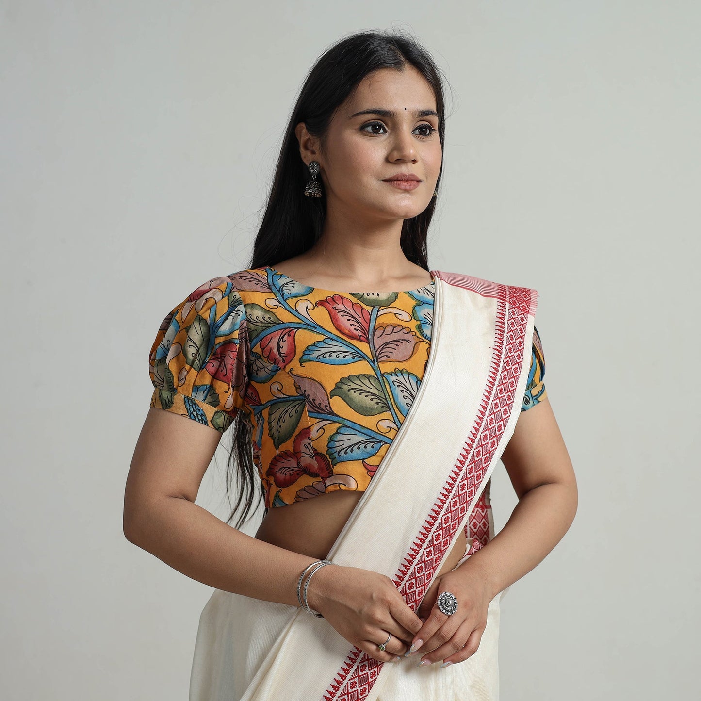 Buy Srikalahasti Handpainted Penwork Kalamkari Chanderi Silk Stitched Blouse 06