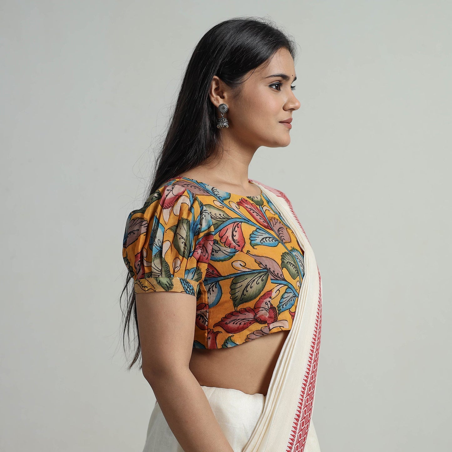 Buy Srikalahasti Handpainted Penwork Kalamkari Chanderi Silk Stitched Blouse 06