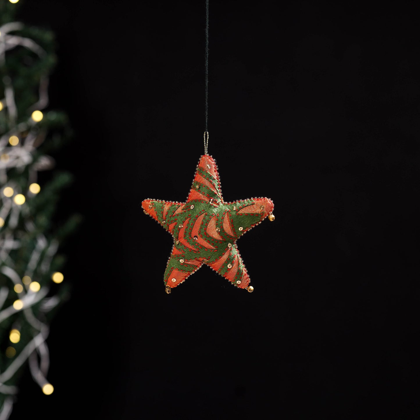 Orange - star - hand embroidered felt christmas decor