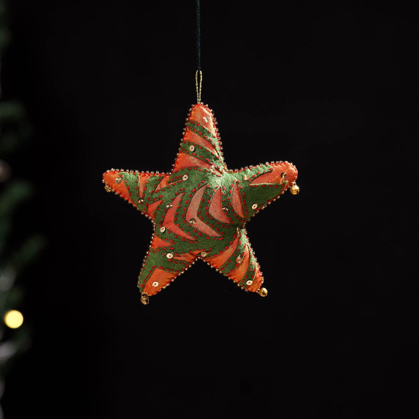 Orange - star - hand embroidered felt christmas decor