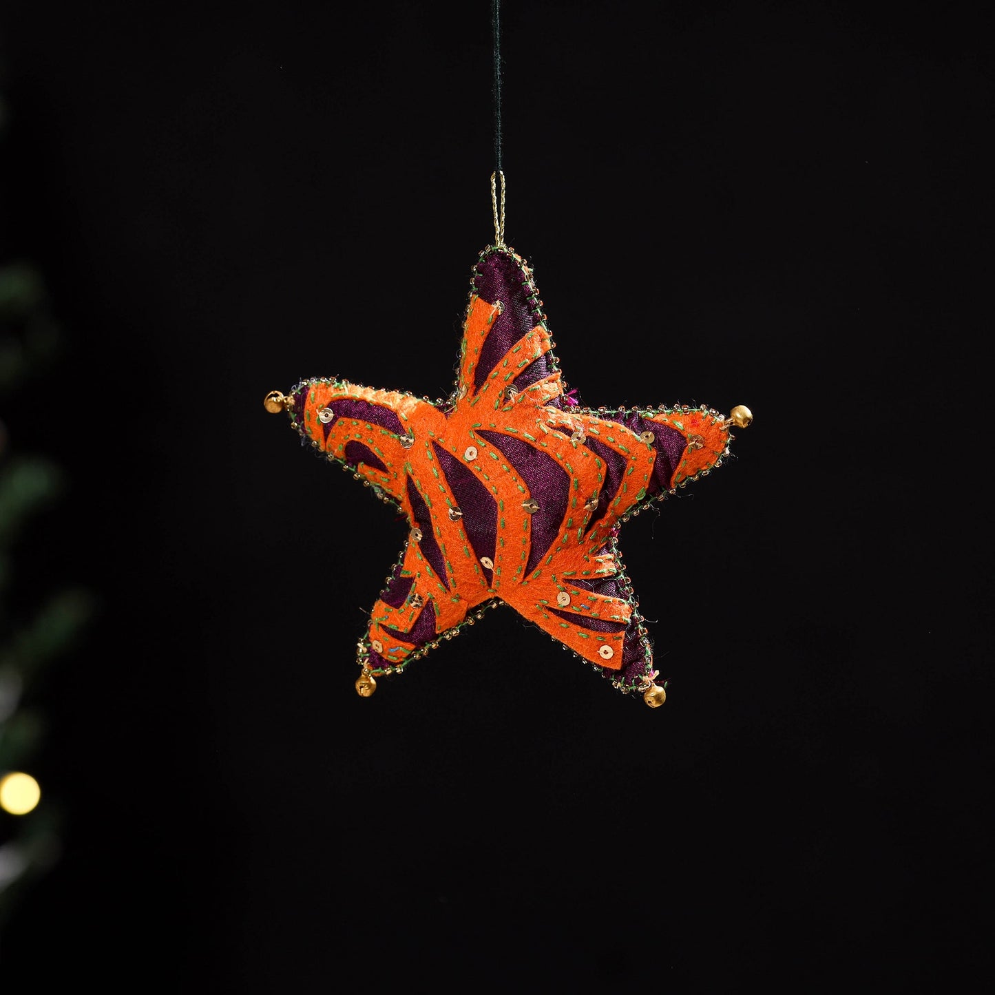 Orange - star - hand embroidered felt christmas decor
