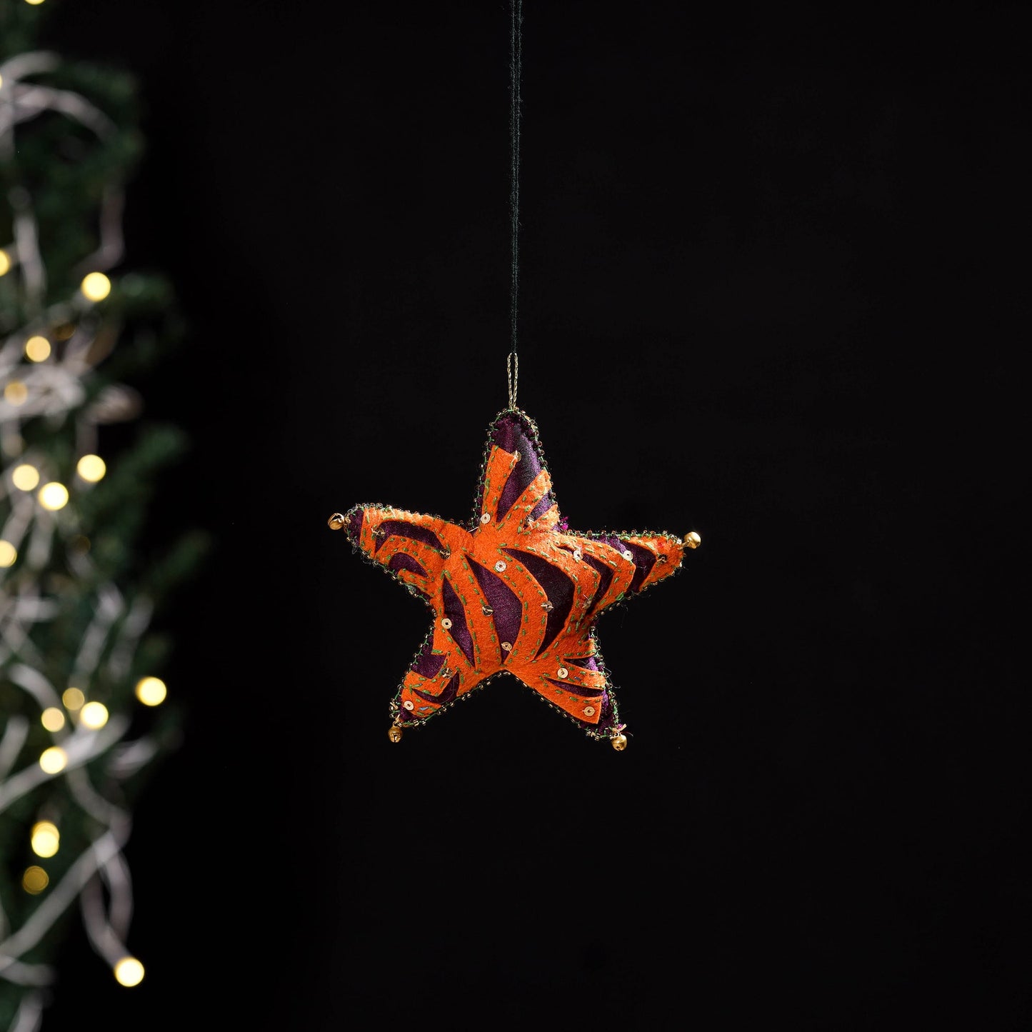 Orange - star - hand embroidered felt christmas decor