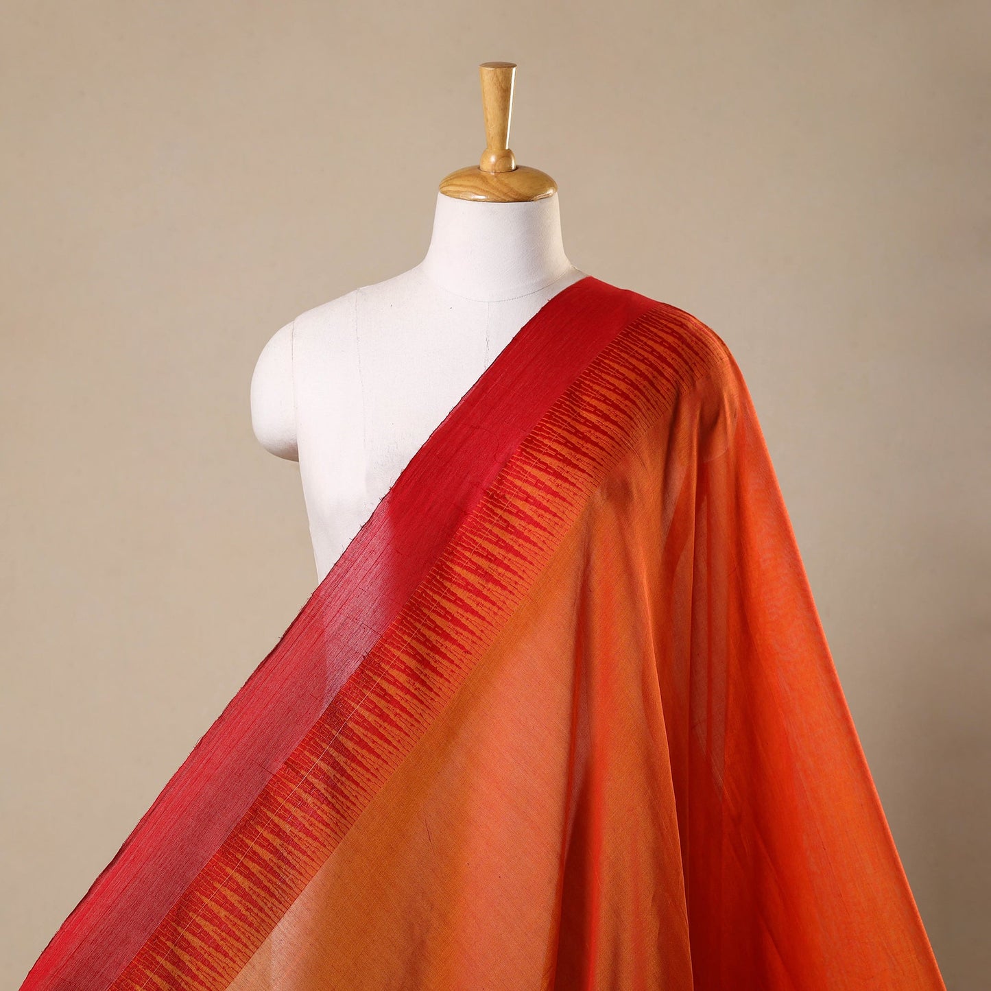 Orange - thread border dharwad cotton fabric 02