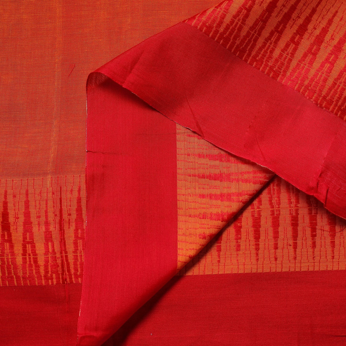 Orange - thread border dharwad cotton fabric 02