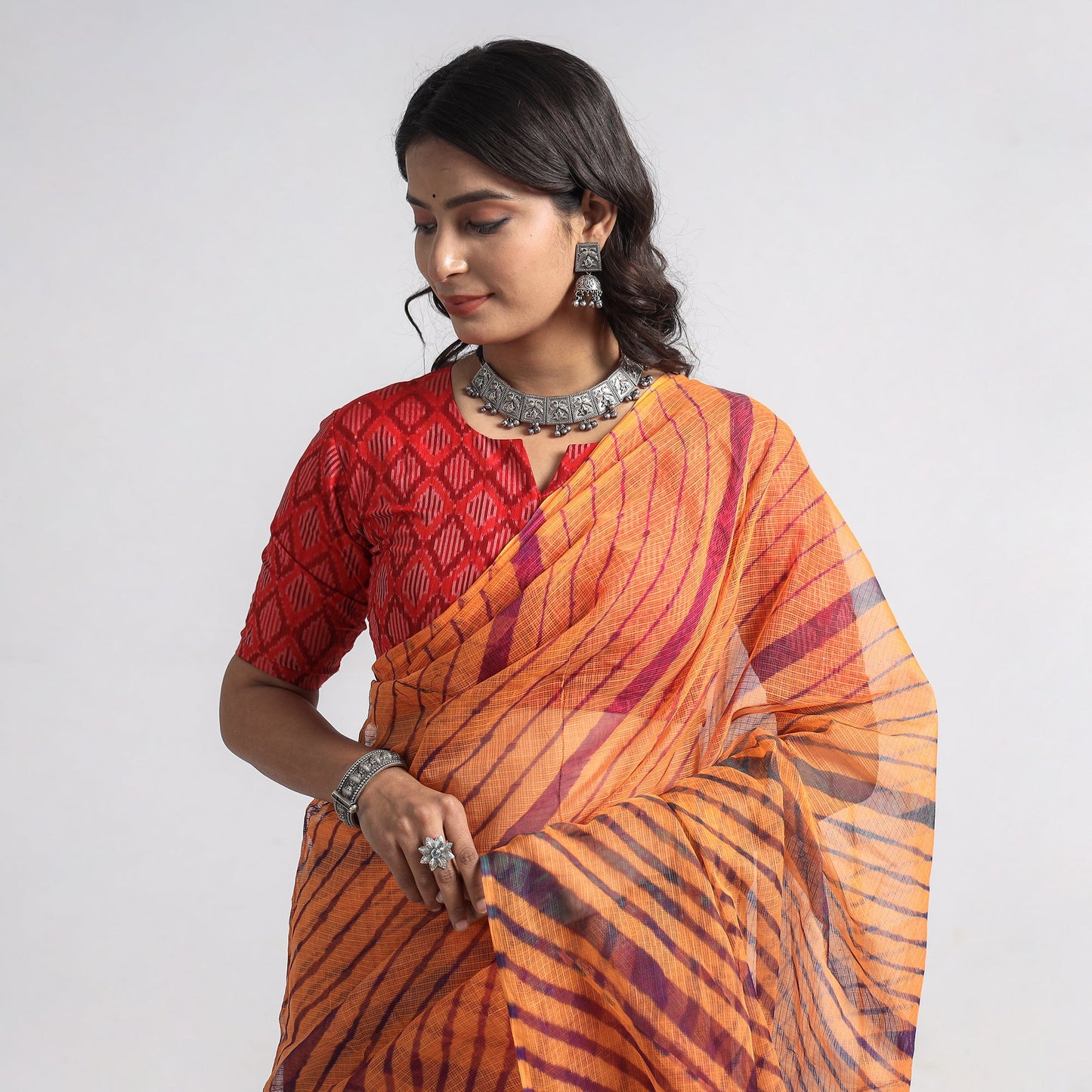 Leheriya Tie-Dye Kota Doria Cotton Saree