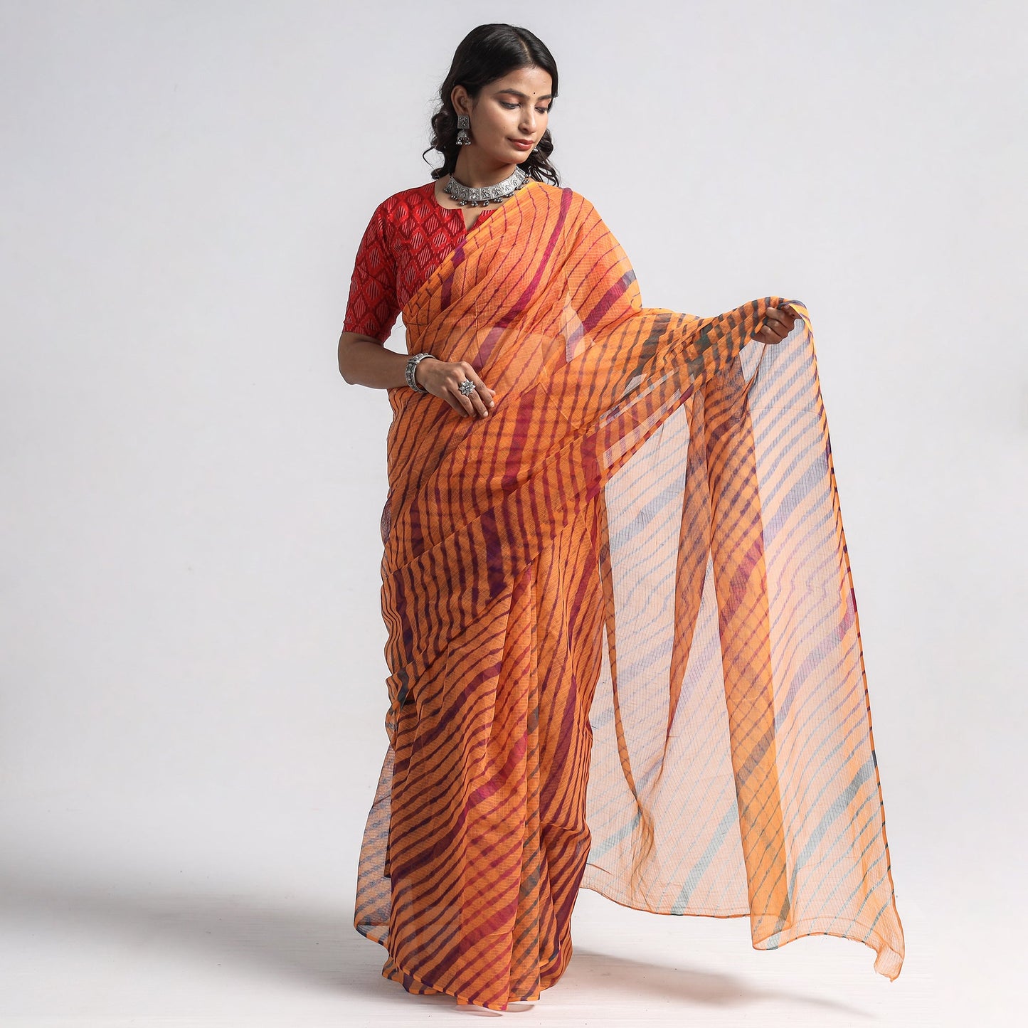 Leheriya Tie-Dye Kota Doria Cotton Saree